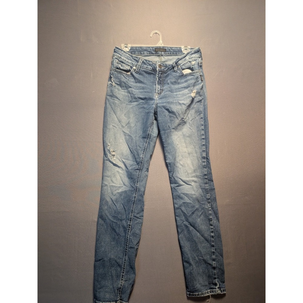 Silver Jeans Elyse Straight Leg Blue Denim Distressed Jeans 30x31 Medium Wash